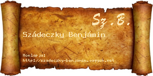 Szádeczky Benjámin névjegykártya